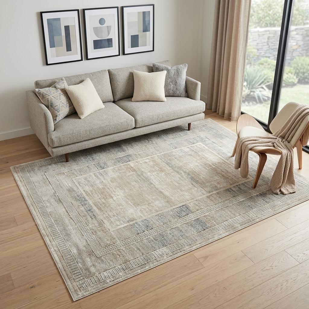 5' X 7' Ivory Blue and Gray Geometric Non Skid Area Rug - Home & Garden