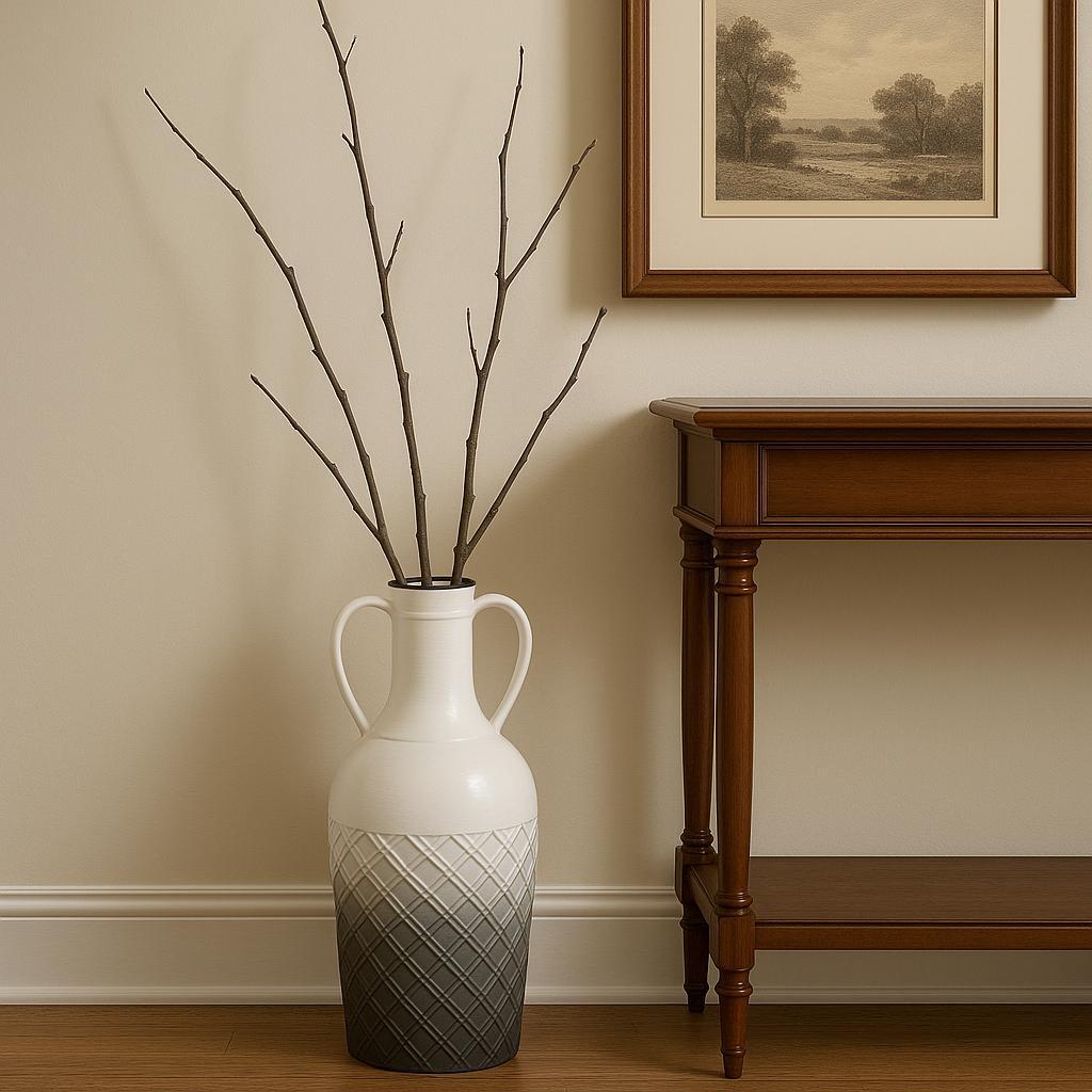 17" White And Gray Ombre Metal Cylinder Floor Vase - Home & Garden