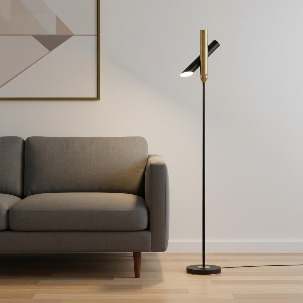 68" Black Metal LED Floor Lamp With Black Metal Cylinder Shade - Lighting