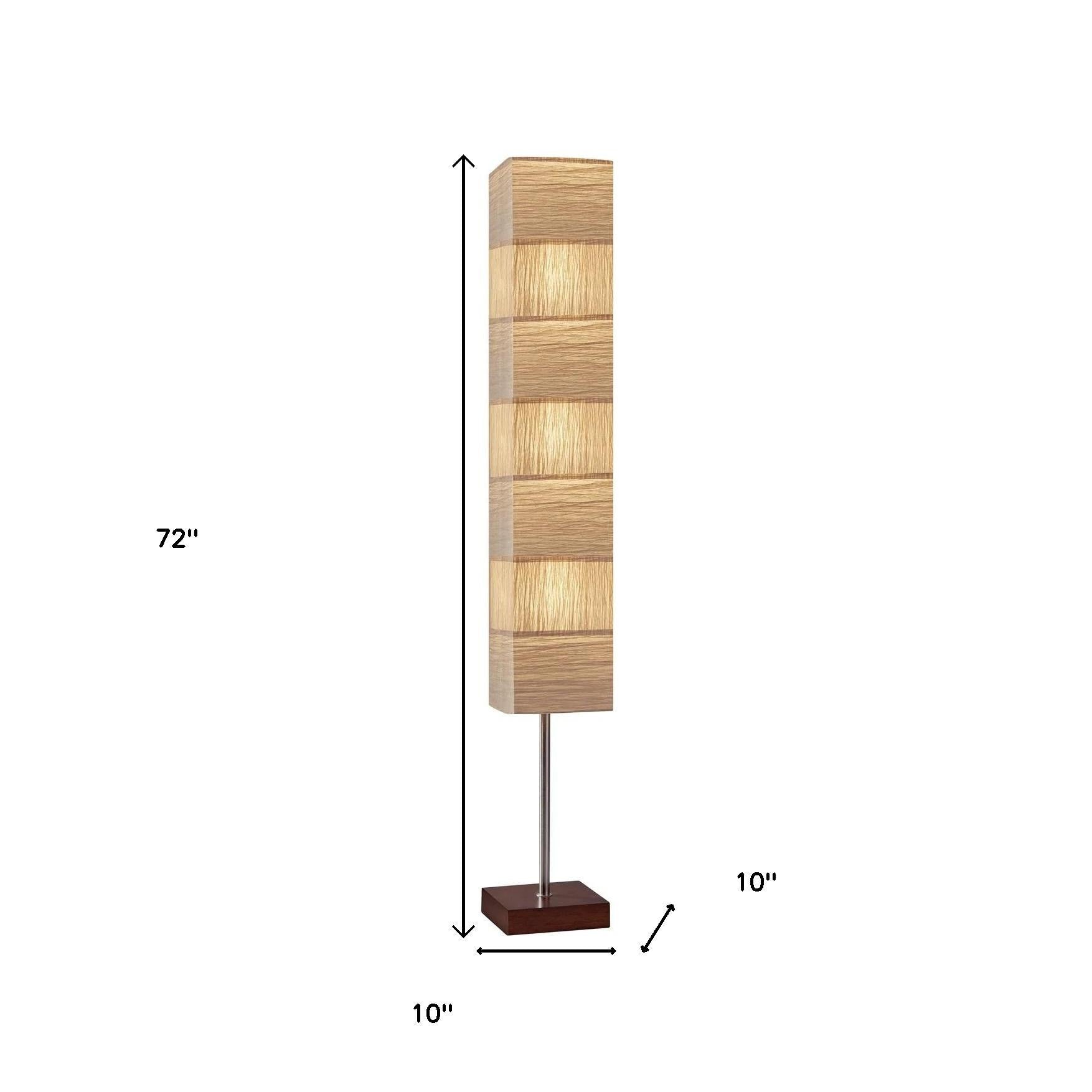 72" Brown And Silver Three Light Column Floor Lamp With Beige Paper Rectangular Shade - Lighting