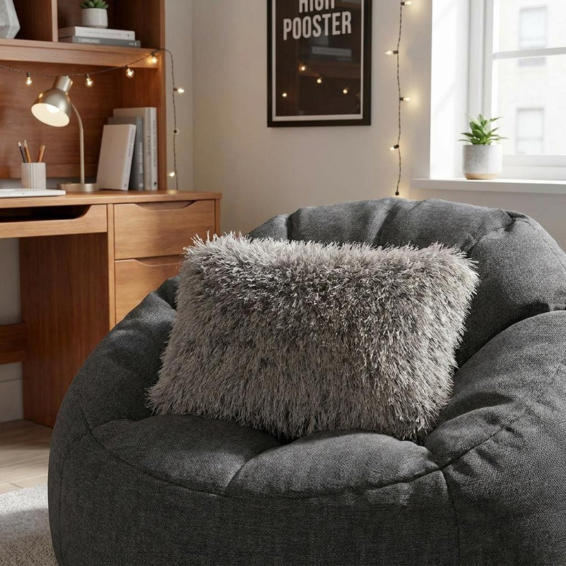 14" X 20" Slate Gray Faux Fur Throw Pillow - Home Decor
