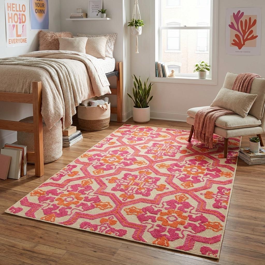 4' X 5' Pink and Orange Medallion Indoor Outdoor Area Rug - Outdoor