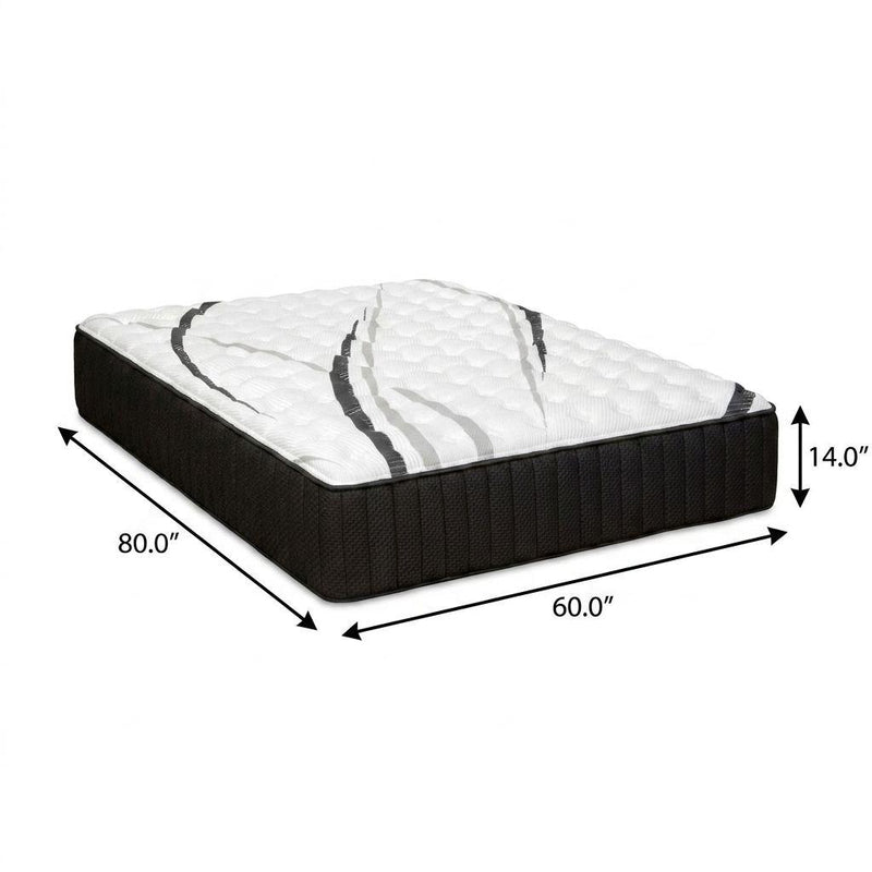 14-inch queen hybrid mattress, 80x60x14 in, white quilted top and dark sides