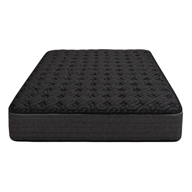 Dark gray/black hybrid mattress top with quilted pattern and stitched edge seam