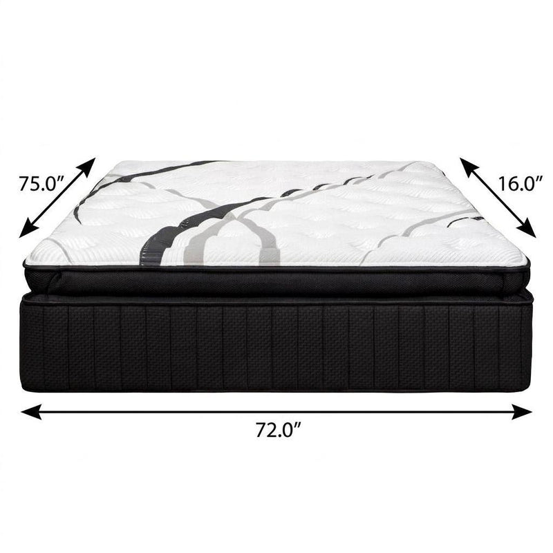 Black-and-white hybrid mattress with quilted top and ribbed side layers