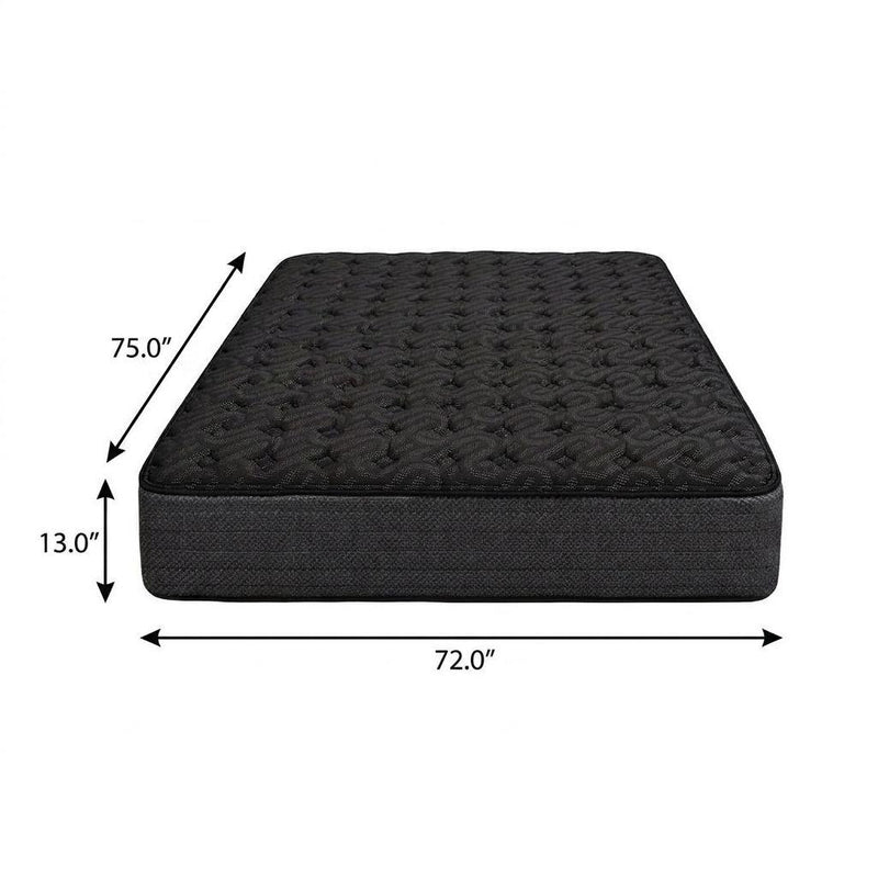 Black hybrid mattress, short king size, 72 x 75 x 13 in