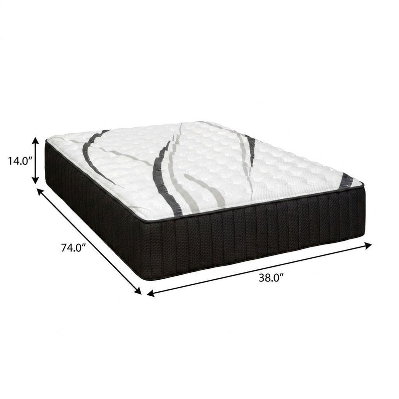 Twin gel memory foam hybrid mattress, 14 in thick; 38 in x 74 in, black sides, white top