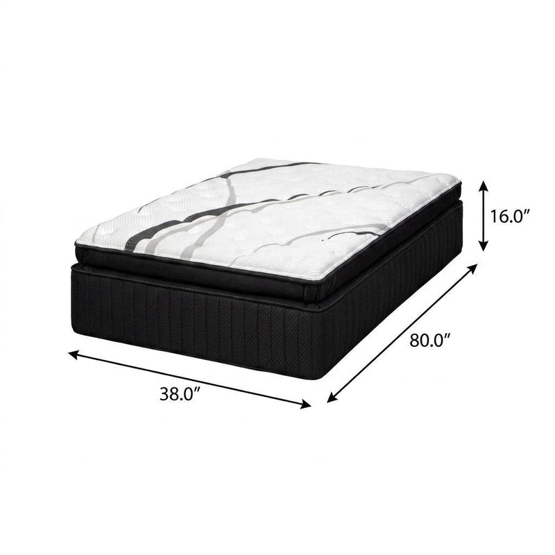 Twin XL gel memory foam mattress, 16 in thick, 80 x 38 in, white top, black base