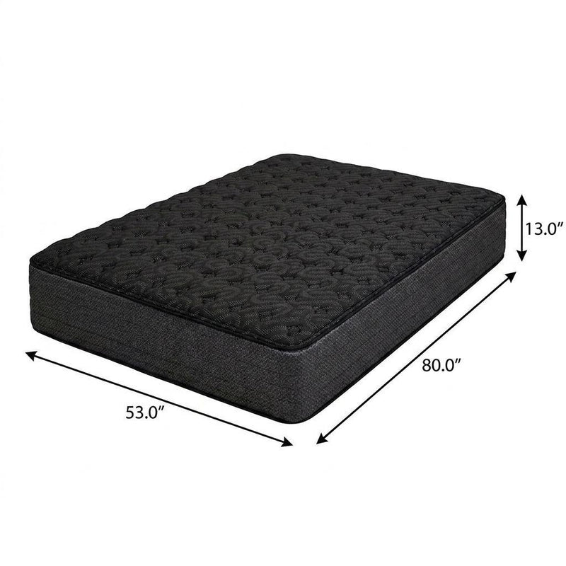Black extra-firm hybrid mattress with quilted gel memory foam surface and 13 in profile