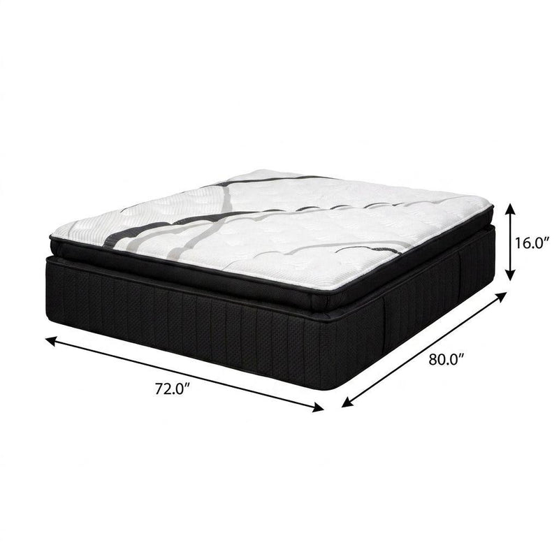 16-inch RV king mattress with white quilted top and dark black edge, plush look