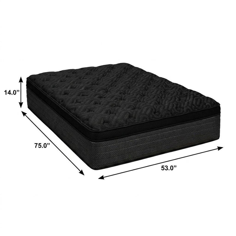 Dark euro-top mattress dimensions: 75 in L x 53 in W x 14 in thick