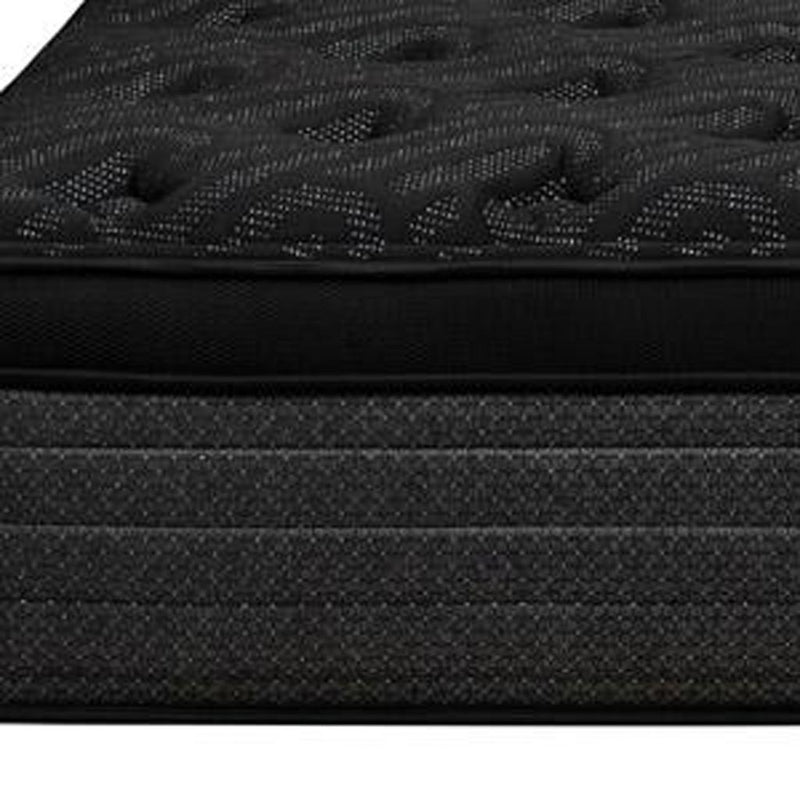 Close-up of dark euro-top mattress top quilting and layered foam edge