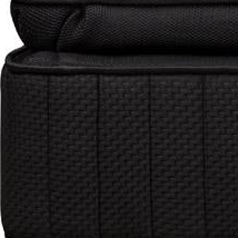 Black mattress side panel with woven texture and black piping detail
