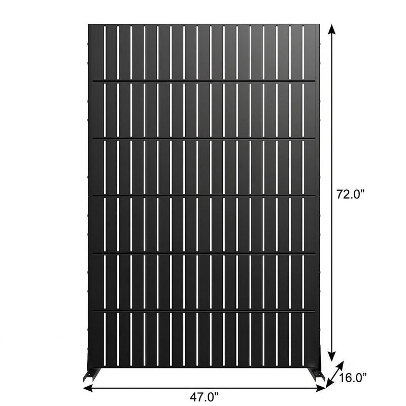 Black steel privacy screen front view, 72 in high, 47 in wide