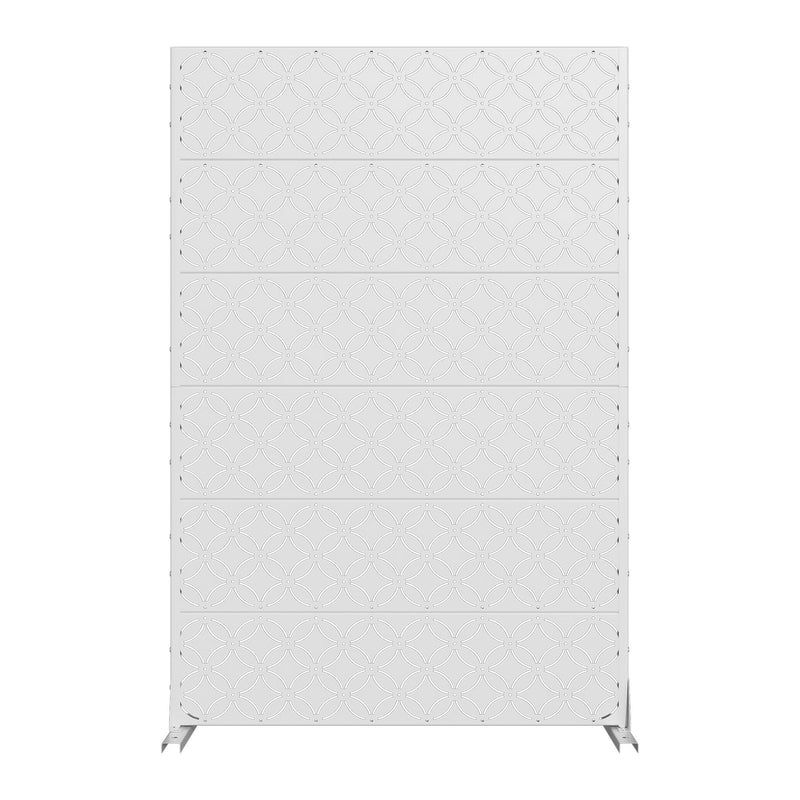 White 12-panel outdoor privacy screen with geometric lattice panels and side feet