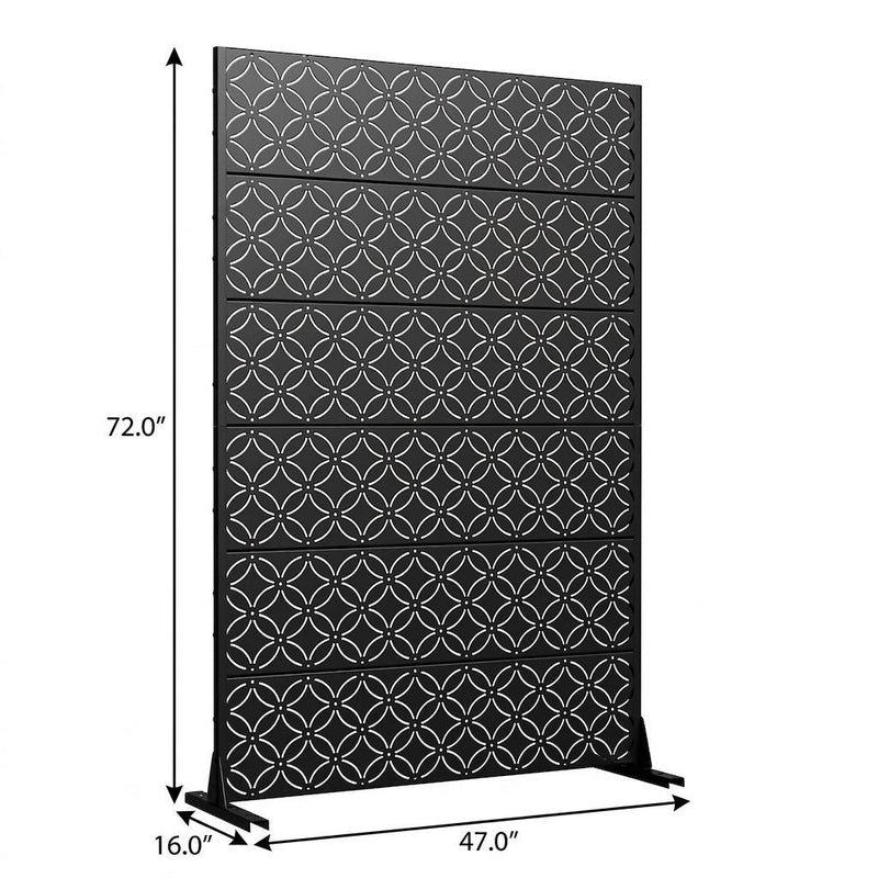 Black 12-panel outdoor privacy screen diagram showing 72 in height and 47 in width