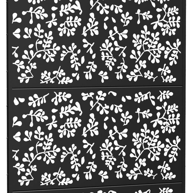 Black privacy screen panel with white floral cutout pattern
