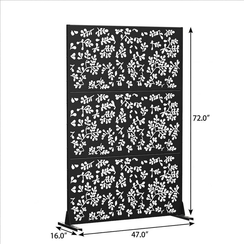 Black six-panel outdoor privacy screen, 72 in tall and 47 in wide