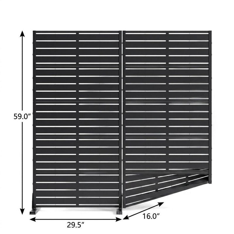 Black steel privacy screen dimensions: 59.0" H, 29.5" W, 16.0" depth
