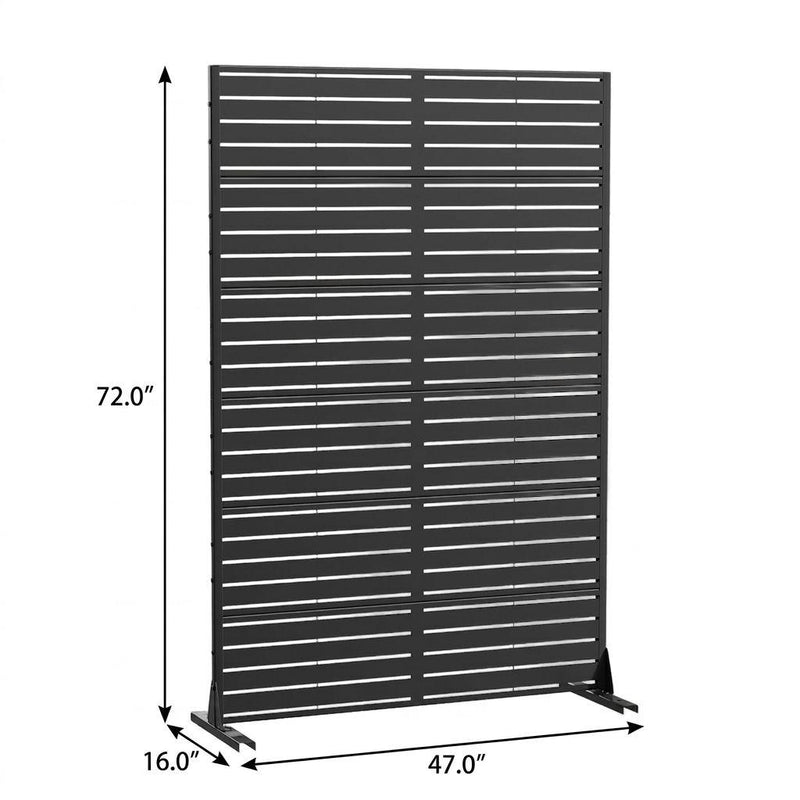 Black steel 12-panel outdoor privacy screen, 72 in tall, 47 in wide