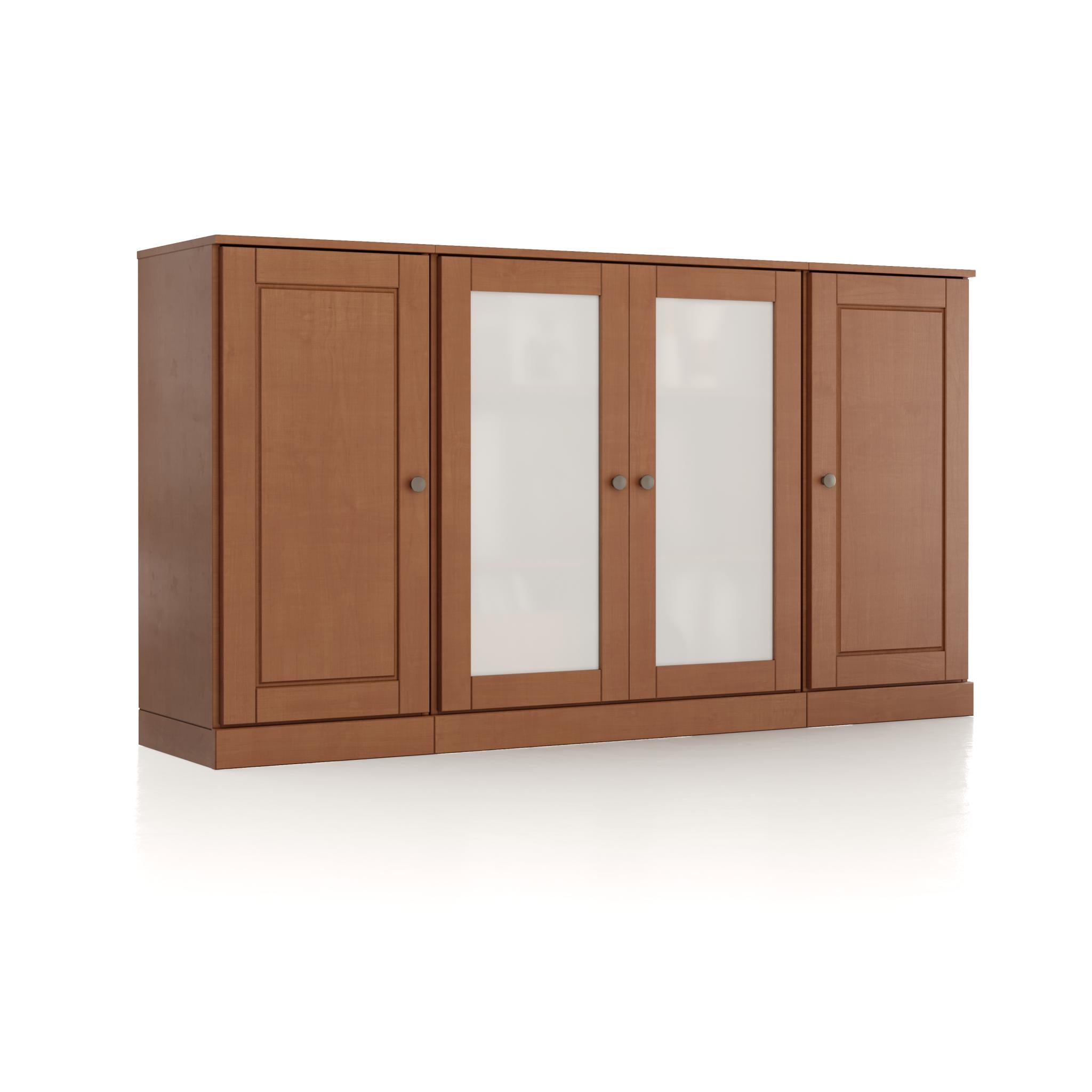 Coffee wood sideboard with two glass doors and two solid cabinet doors