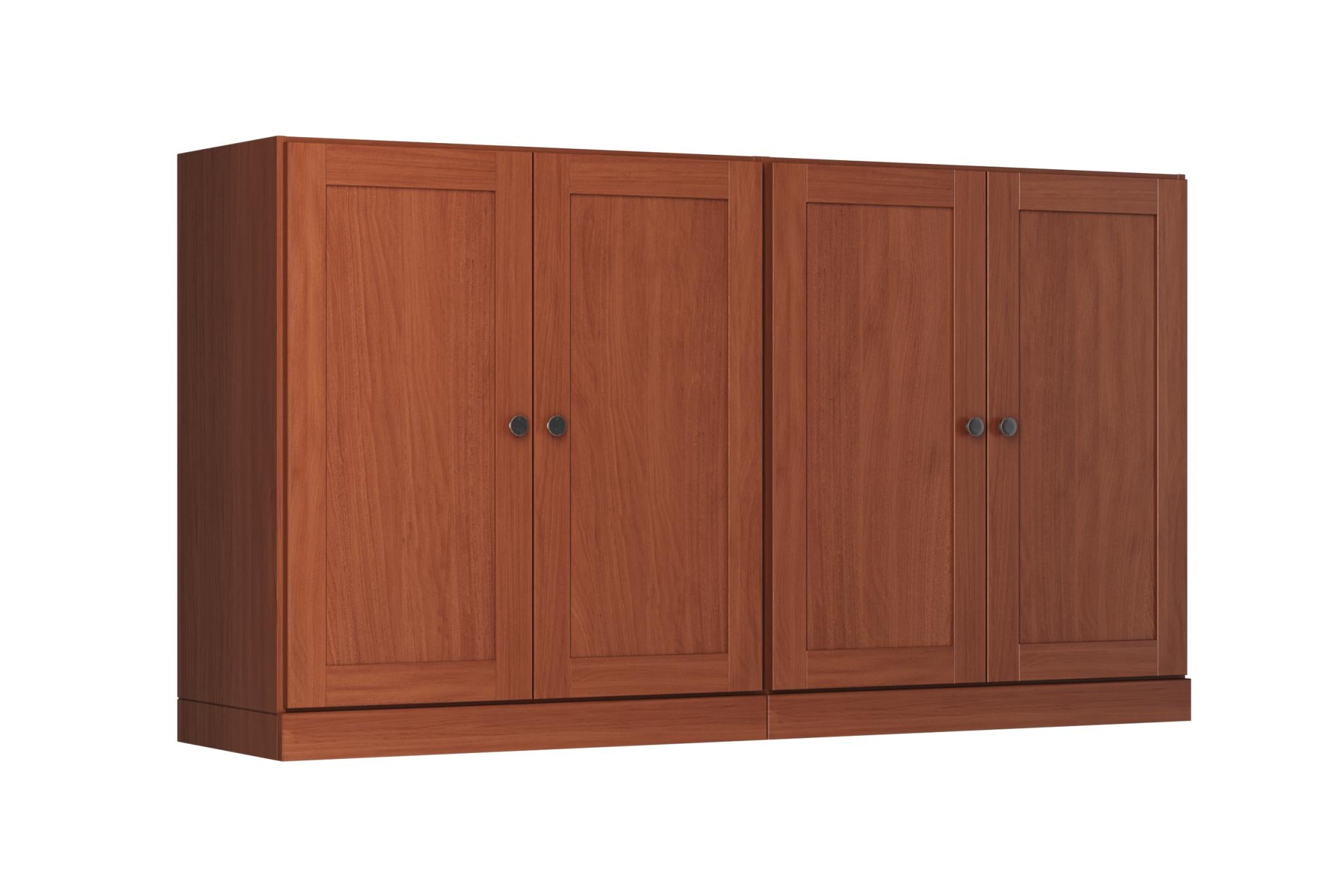Coffee brown solid wood sideboard with four doors and blue round knobs