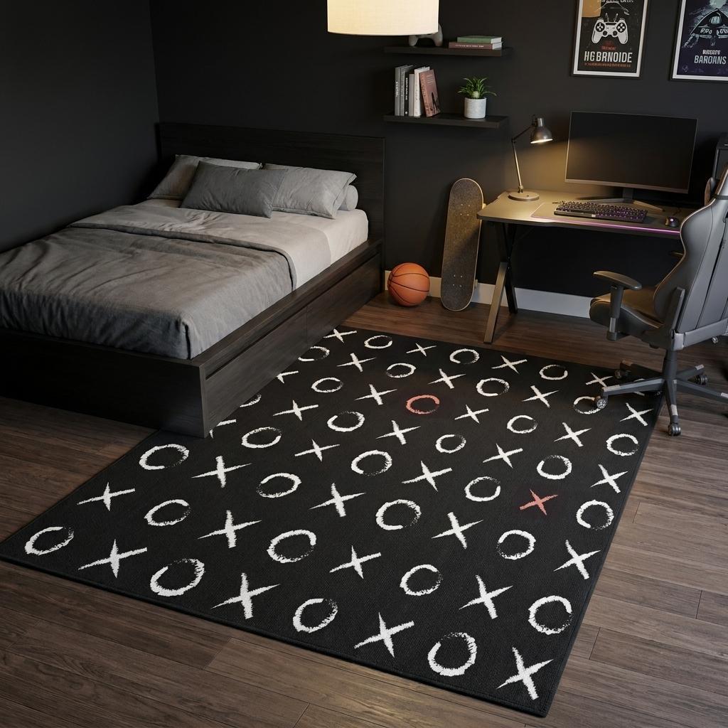 5' X 7' Black And White XOXO Youthful Washable Area Rug - Home & Garden