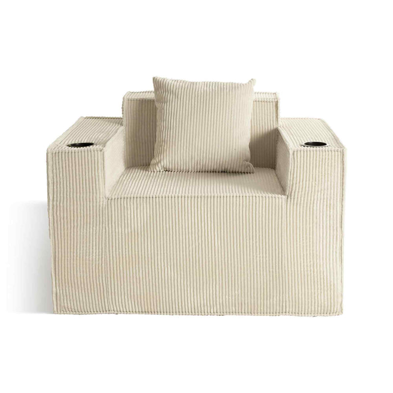 31" Beige Corduroy Arm Chair And Toss Pillow - Living Room