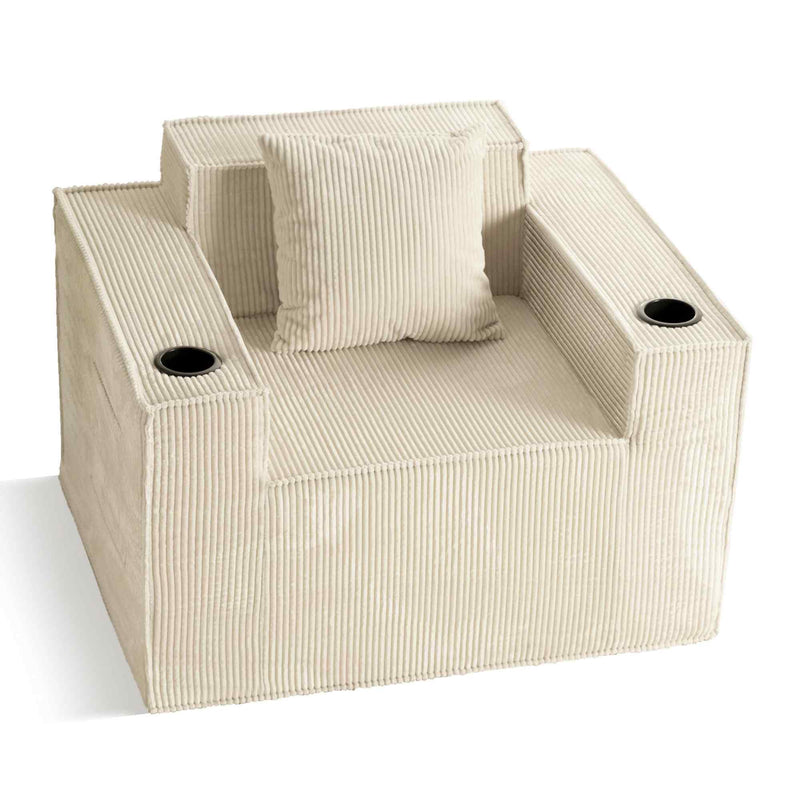 31" Beige Corduroy Arm Chair And Toss Pillow - Living Room