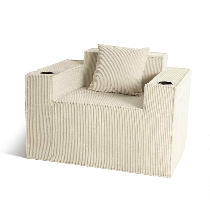 31" Beige Corduroy Arm Chair And Toss Pillow - Living Room