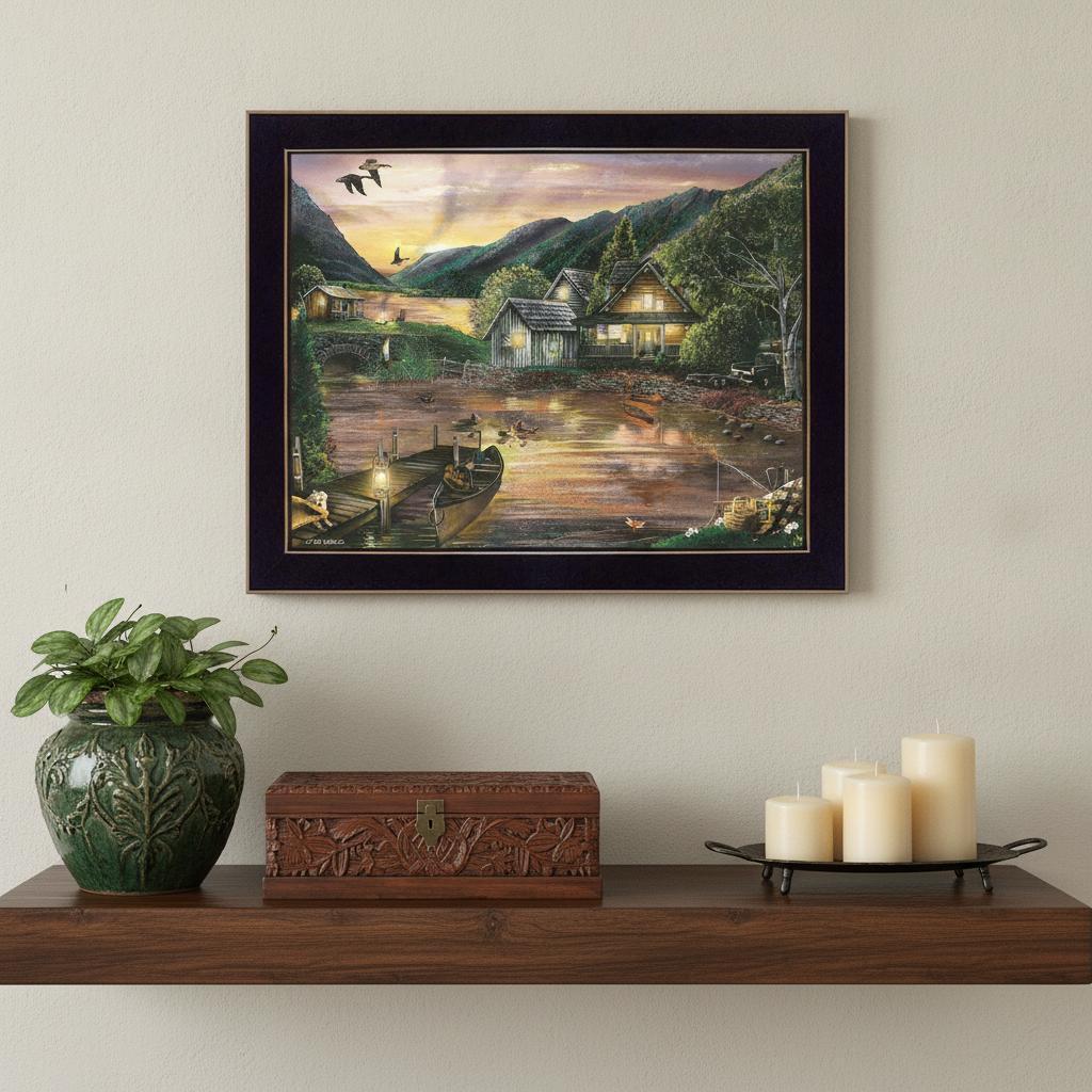 Lakefront Camping II 1 Black Framed Print Wall Art - Home Decor