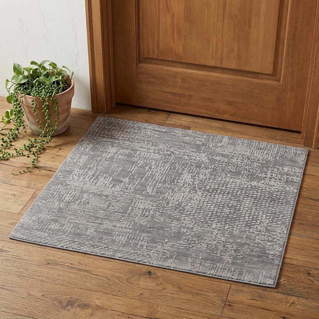 2' X 3' Gray and Silver Abstract Hand Woven Worn Faded Area Rug - Home & Garden