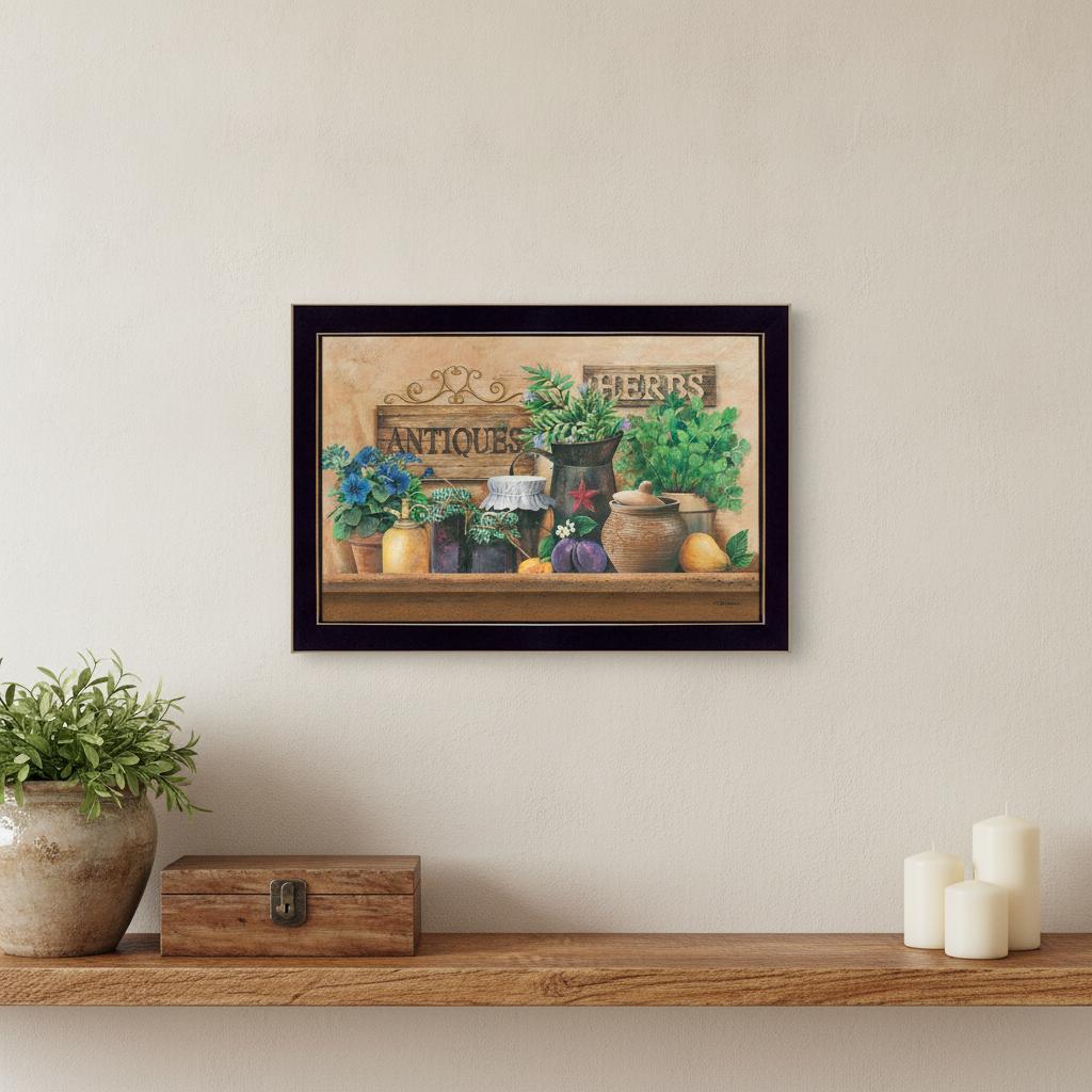 Antiques and Herbs Black Framed Print Kitchen Wall Art - Home Decor