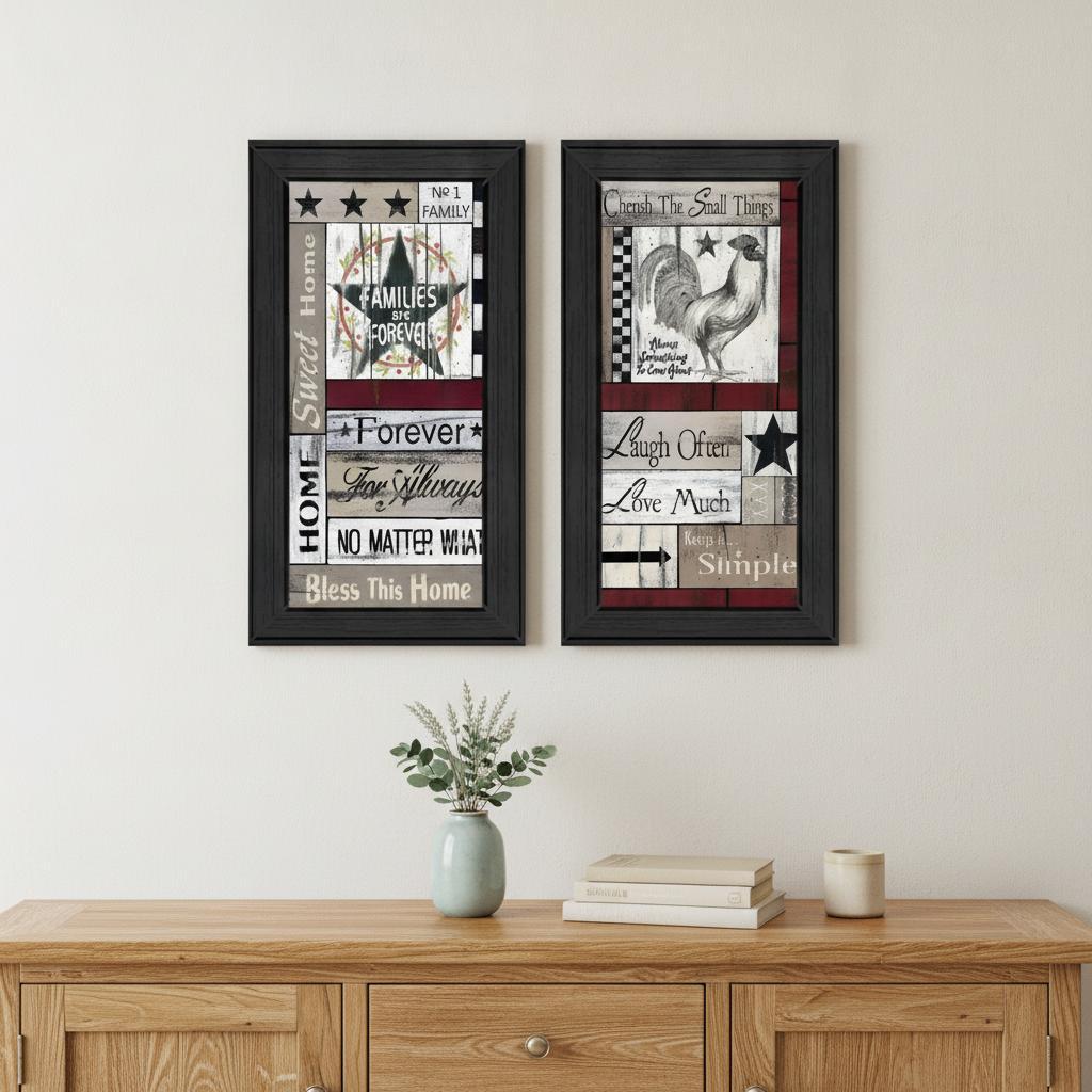 Set Of Two Family Wisdom Black Framed Print Wall Art - Home Decor