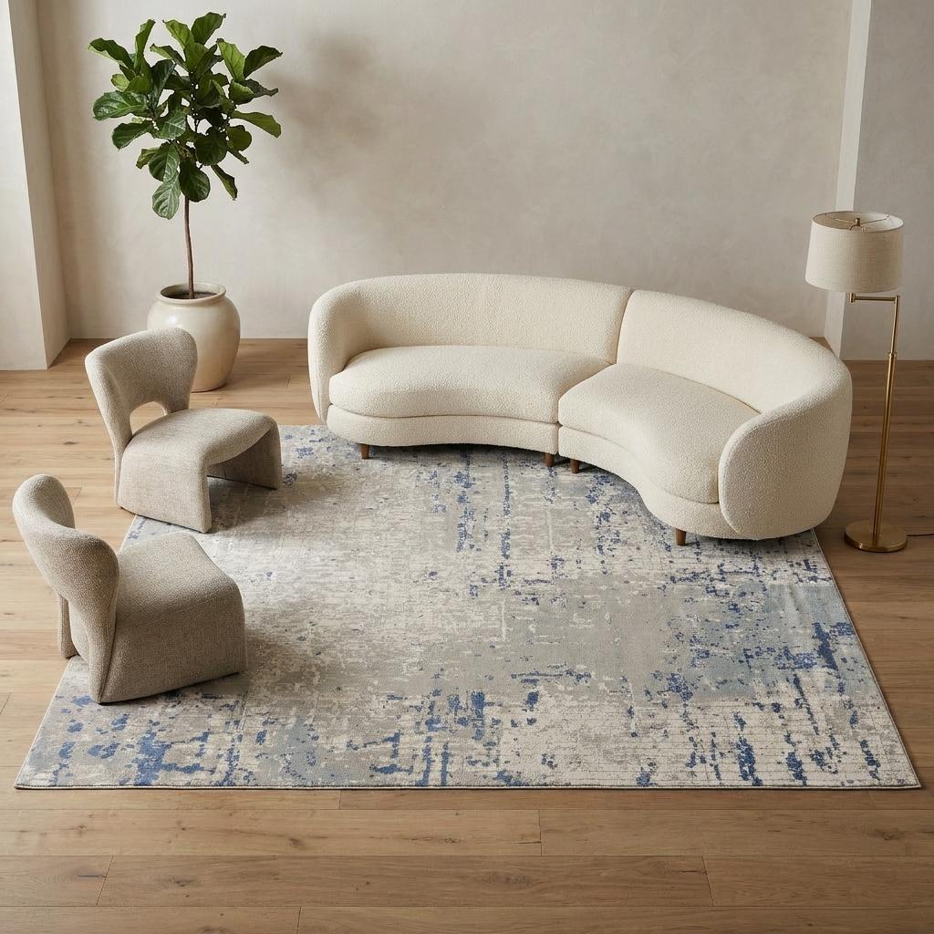 10' Gray and Ivory Square Abstract Power Loom Area Rug - Home & Garden