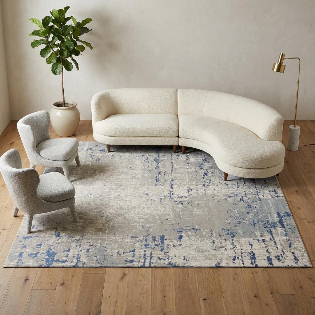 10' Gray and Ivory Square Abstract Power Loom Area Rug - Home & Garden