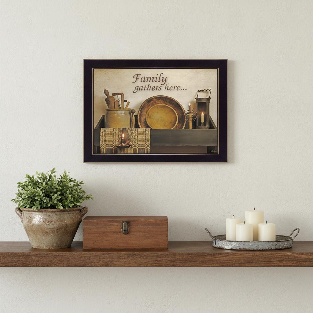 Family Gather Here 1 Black Framed Print Kitchen Wall Art - Home Decor