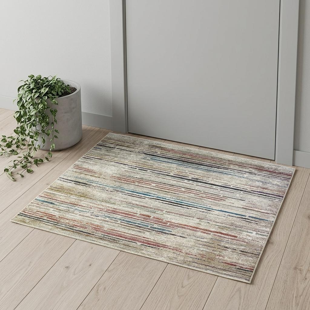 2' X 3' Beige Geometric Distressed Area Rug With Fringe - Home & Garden