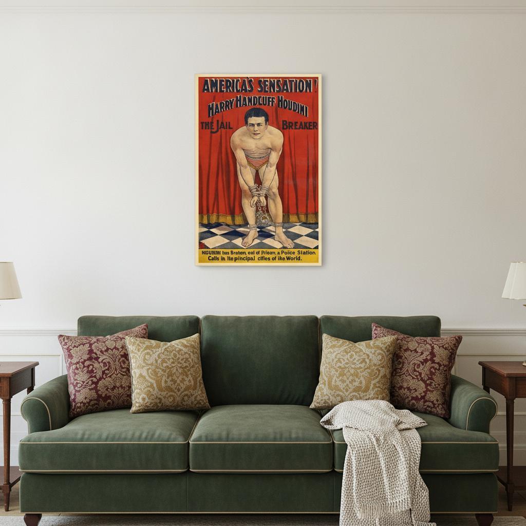36" X 54" Houdini In Handcuffs Vintage Magic Poster Wall Art - Home & Garden