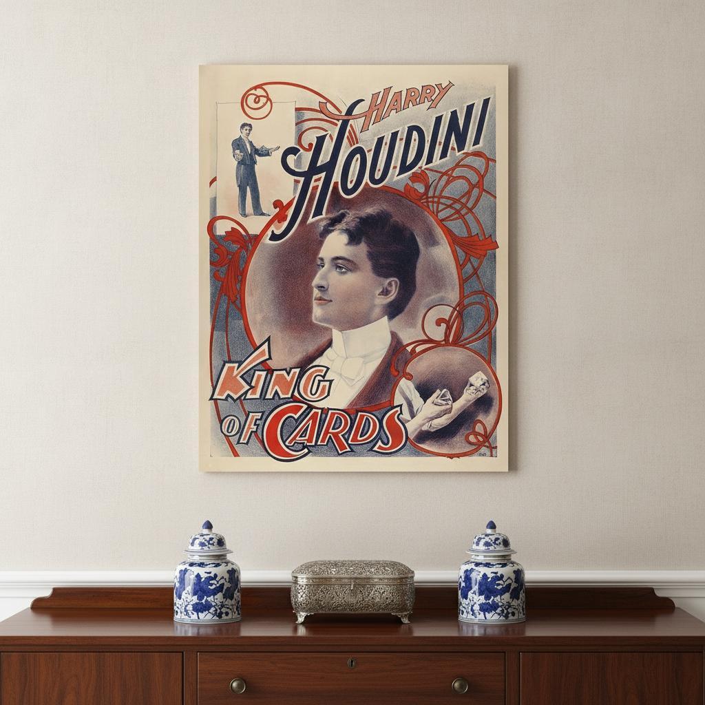 20" X 16" Houdini King Of Cards Vintage Magic Poster Wall Art - Home & Garden
