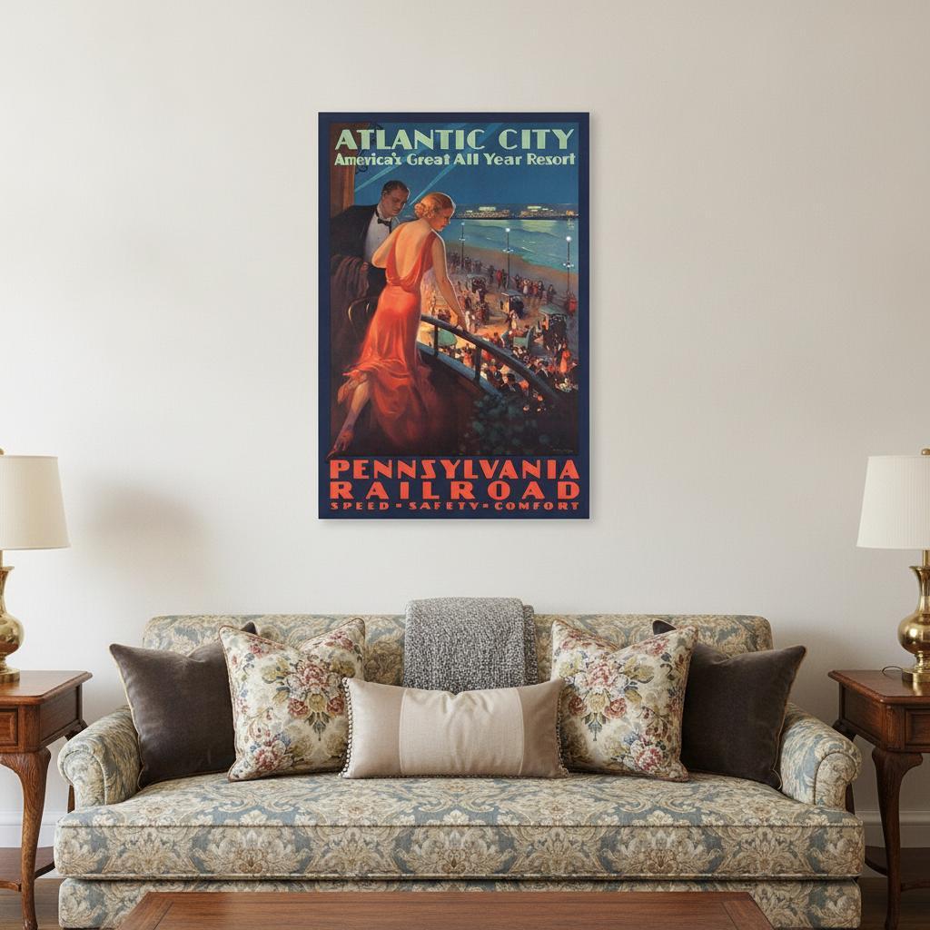Vintage 1935 Atlantic City Travel Unframed Print Wall Art - Home Decor