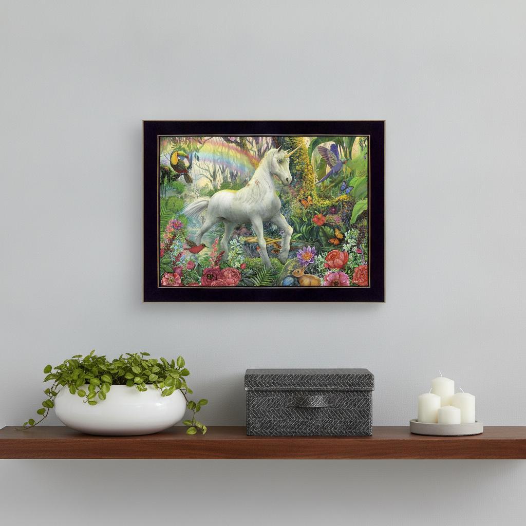 Rainbow Unicorn 1 Black Framed Print Wall Art - Home Decor