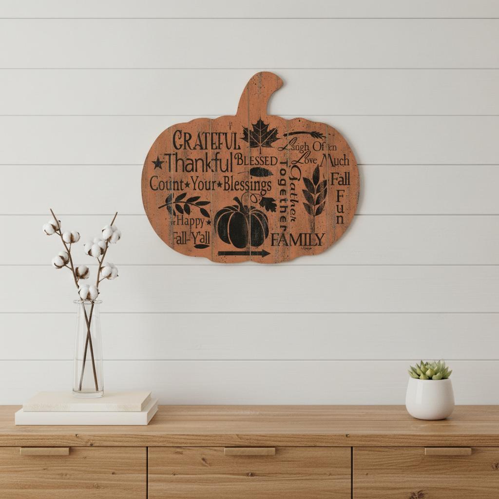Grateful Thankful Blessed Unframed Wood Pumpkin Wall Decor - Home Decor