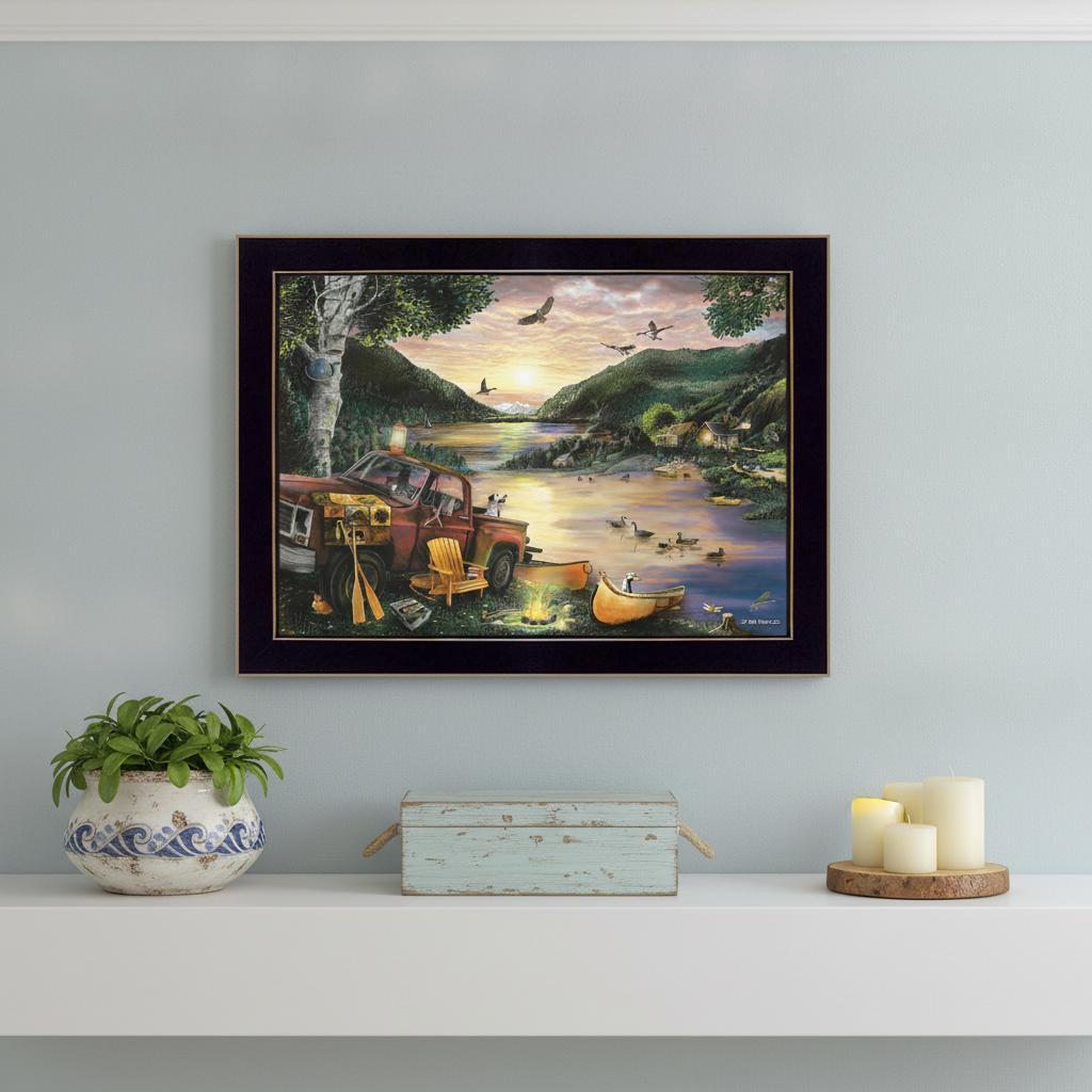 Lakefront Camping I 1 Black Framed Print Wall Art - Home Decor