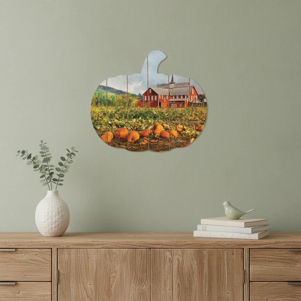 Red Barn Pumpkin Patch Unframed Print Wall Art - Home Decor