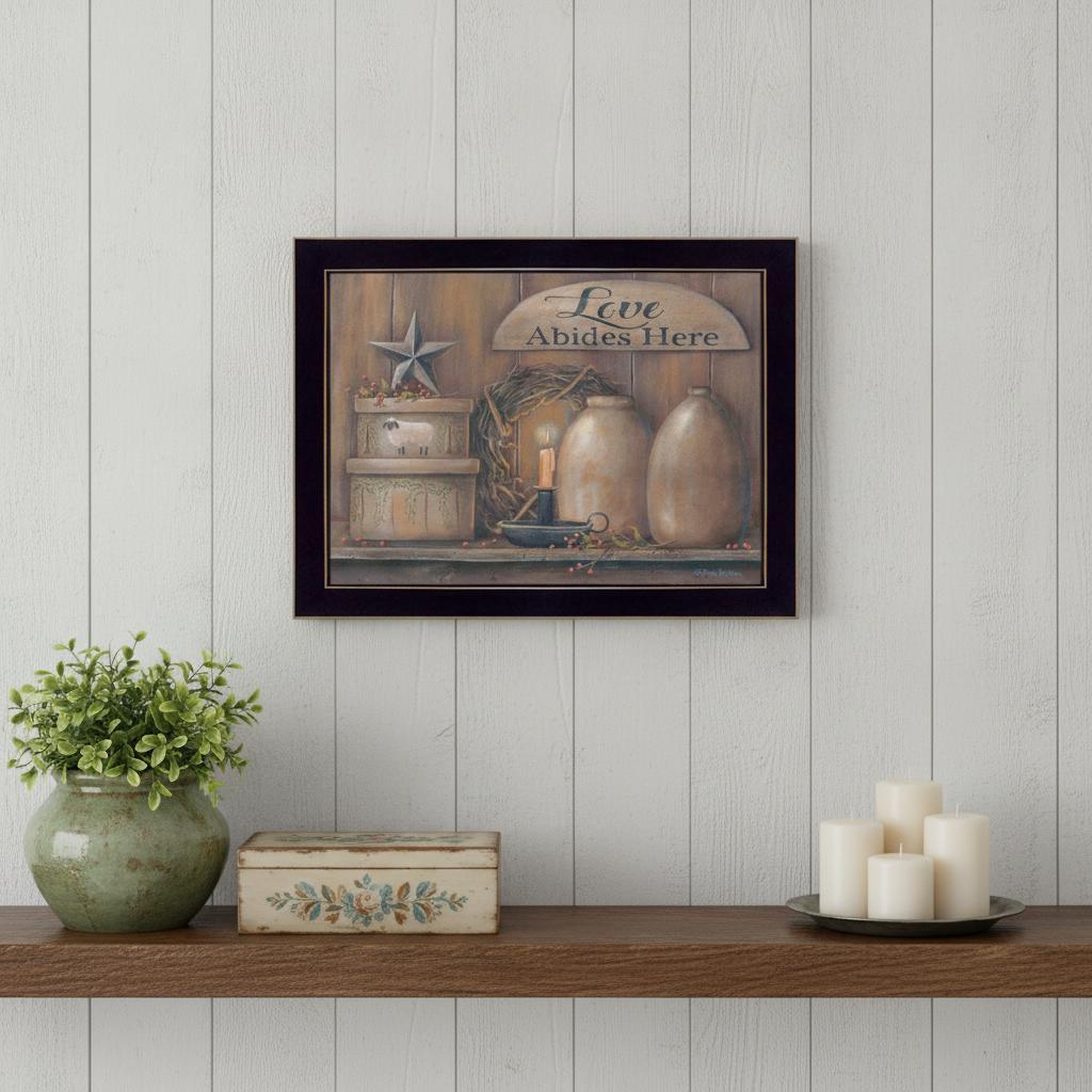 Love Abides Here Shelf 1 Black Framed Print Wall Art - Home Decor