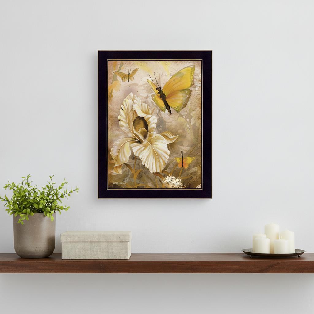 Flowers and Butterflies I 1 Black Framed Print Wall Art - Home Decor