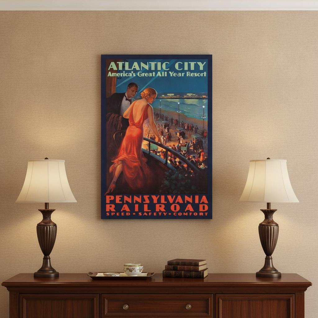 Vintage 1935 Atlantic City Travel Unframed Print Wall Art - Home Decor