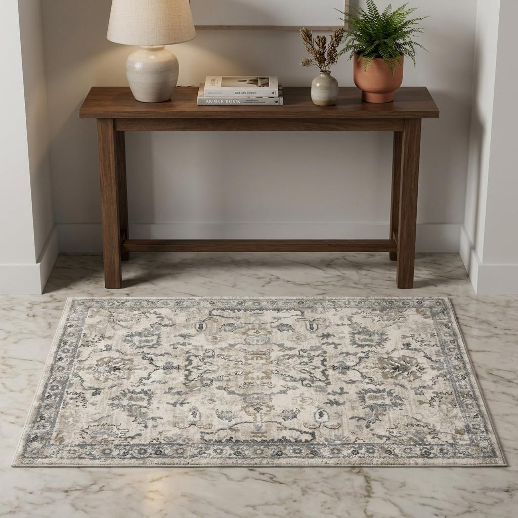 3' X 5' Ivory And Gray Floral Medallion Distressed Area Rug - Home & Garden