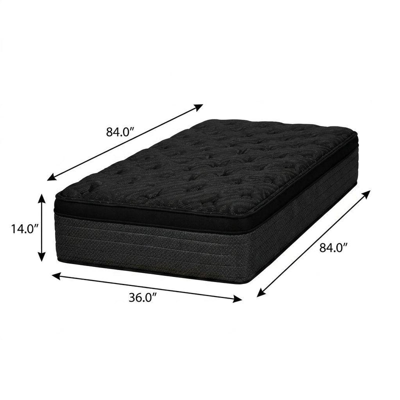 Black mattress with quilted surface and stitched edge border
